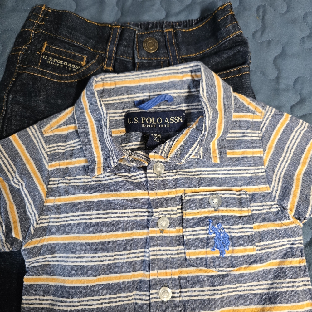 U.S. Polo Assn. Blue and Orange Striped Kids Shirt